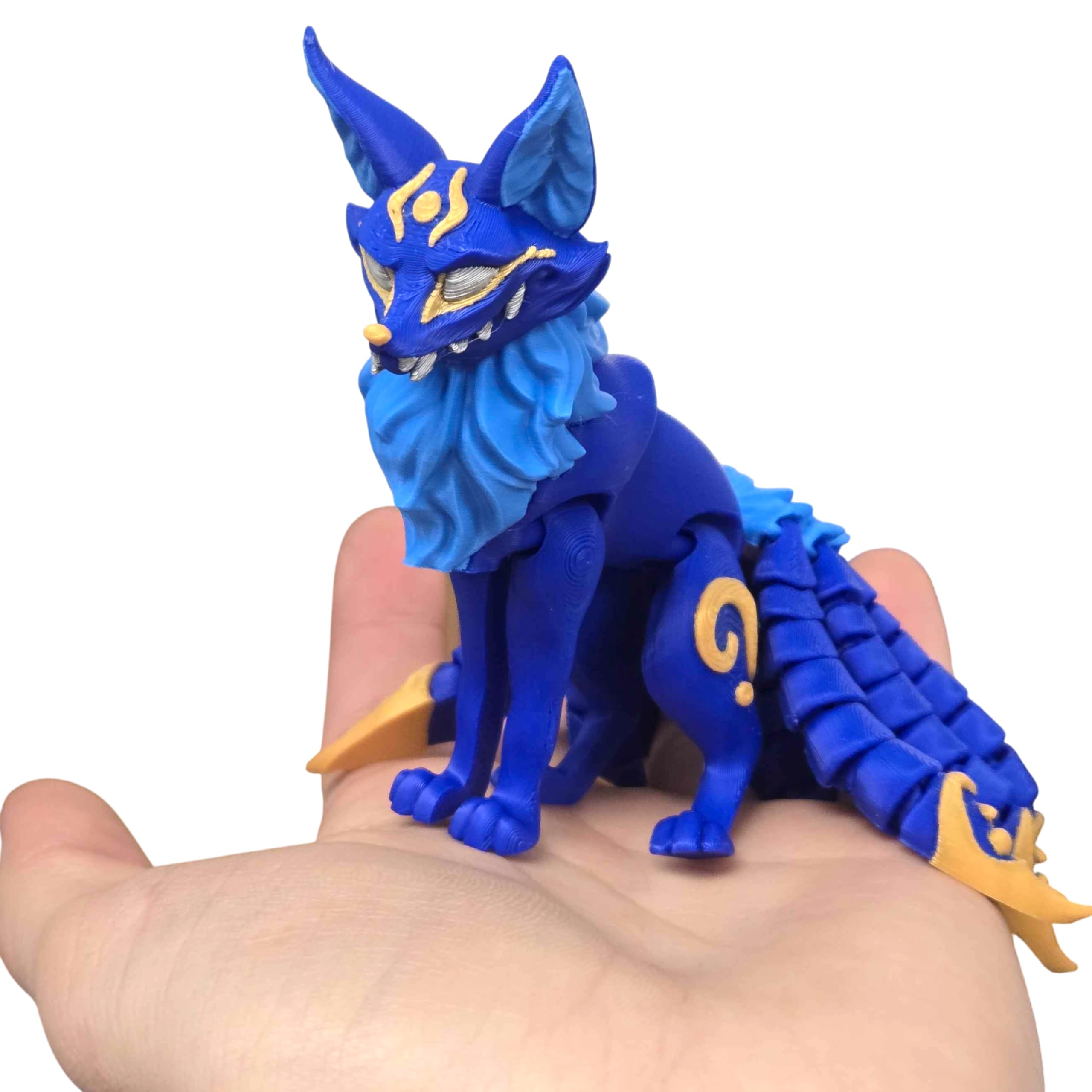 3D Printed Kitsune Fox Figurine - Articulated Nine-Tailed Japanese